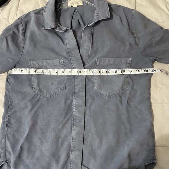 Cloth & Stone Anthropologie Shirt Women Size Medium Blue Tencel Roll Tab Sleeve - Picture 4 of 9